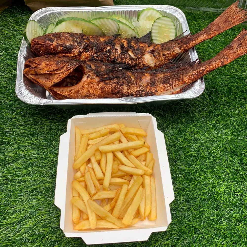 Whole grilled croaker fish